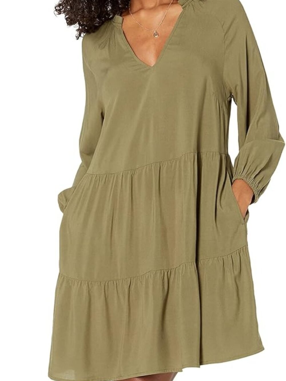 The Drop Olive Tiered Dress - XXL